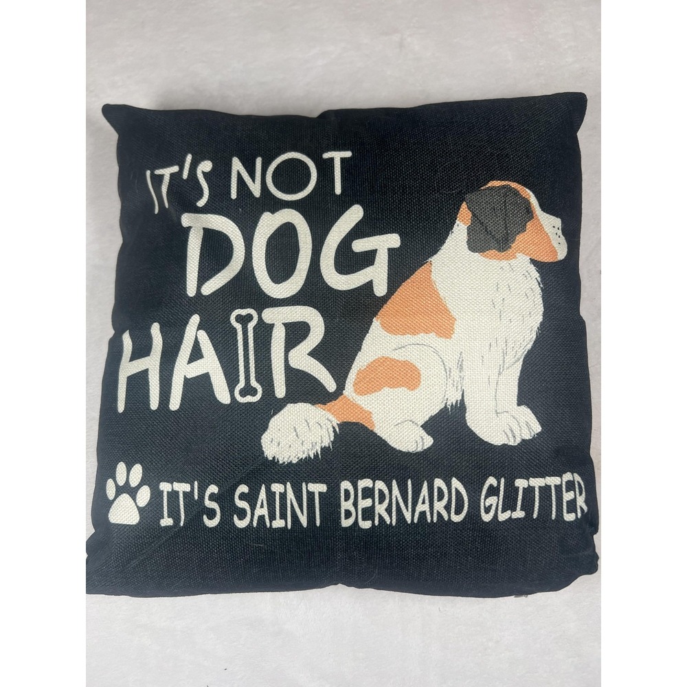 Saint Bernard Dog Throw Pillow 14x14 Black Canvas Whimsical Quote Indoor Decor